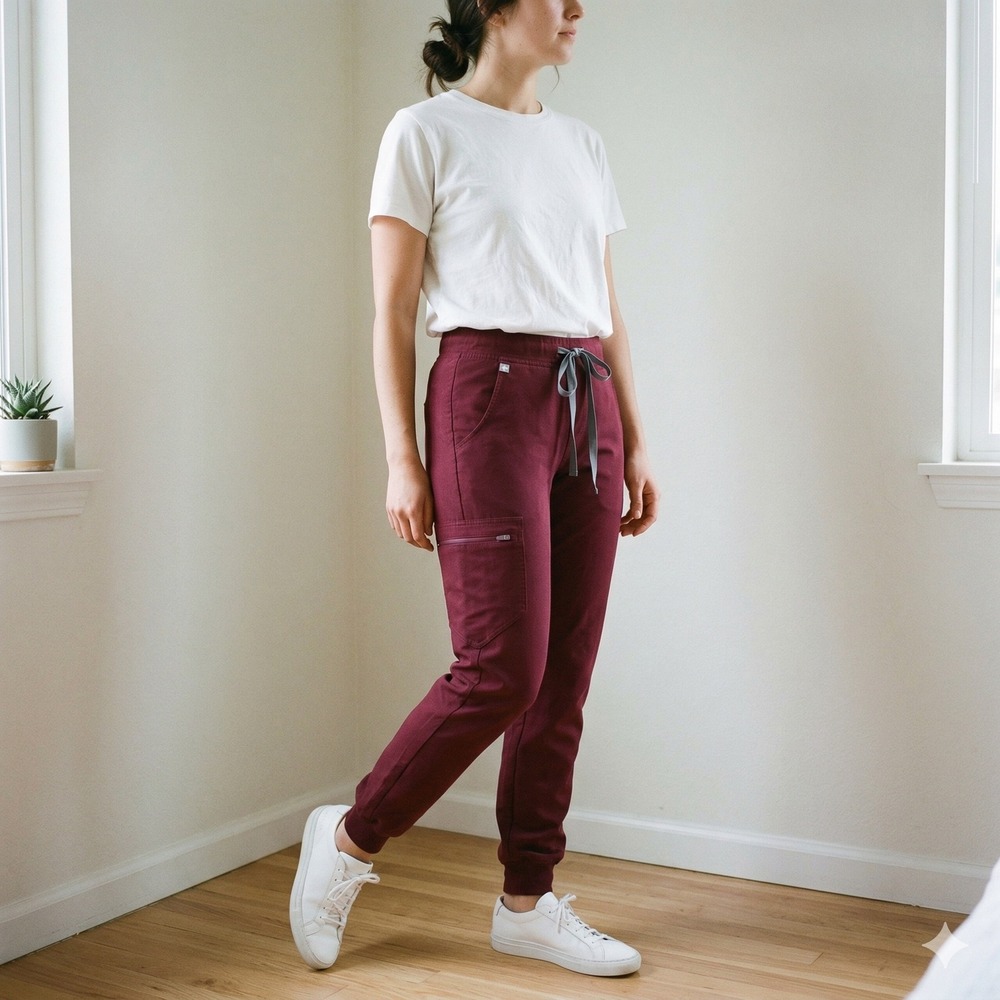 Figs Zamora Jogger Scrub Pants Womens‎ XS Burgundy Red Medical Dental Workwear